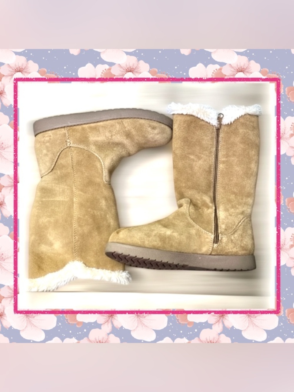👢Genuine Suede Tan Boots With Faux Fur Lining-Size 7 , Like New 👢